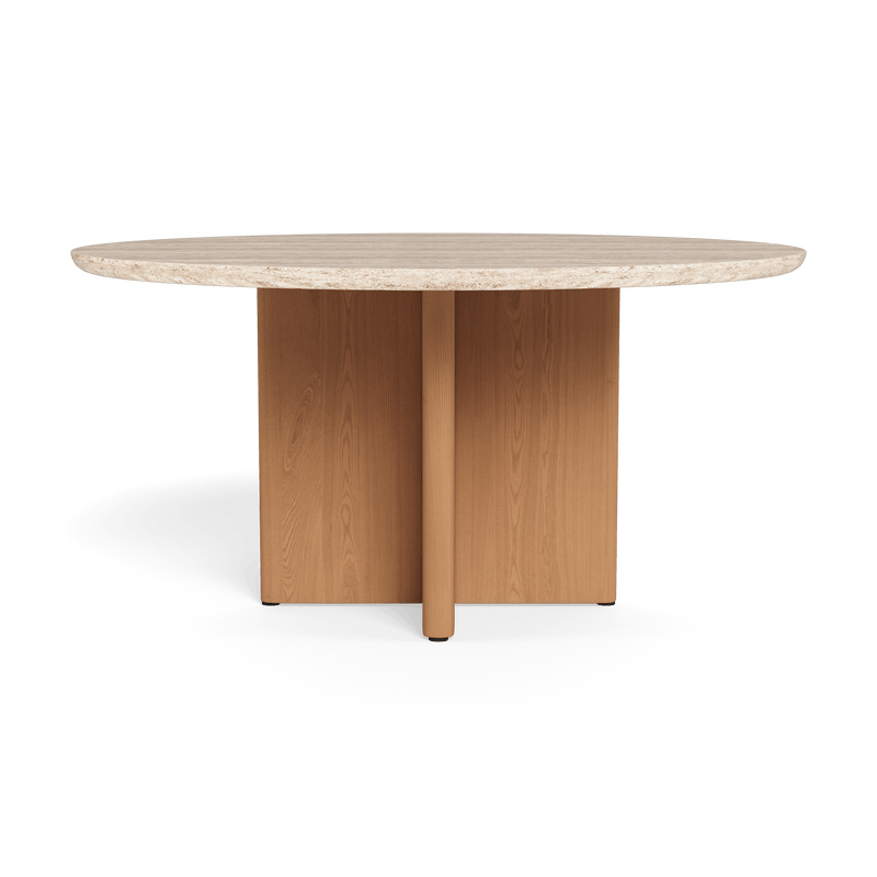 Victoria Teak Round Dining Table 1500 | Teak Natural, Travertine Cream,