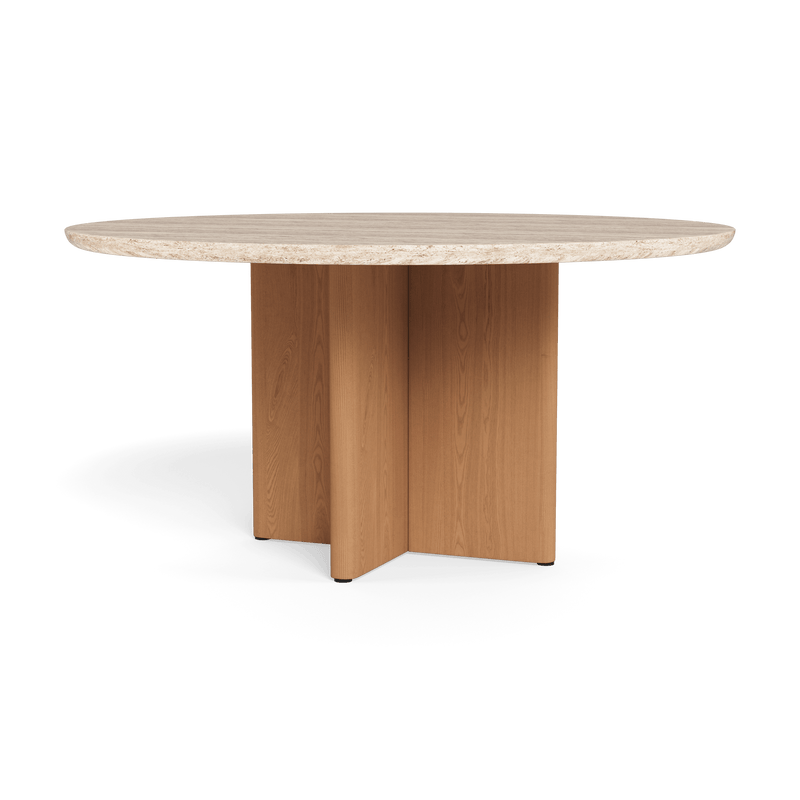 Victoria Teak Round Dining Table 1500 | Teak Natural, Travertine Cream,