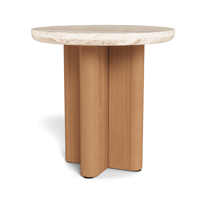 Victoria Teak Side Table | Teak Natural, Travertine Cream,